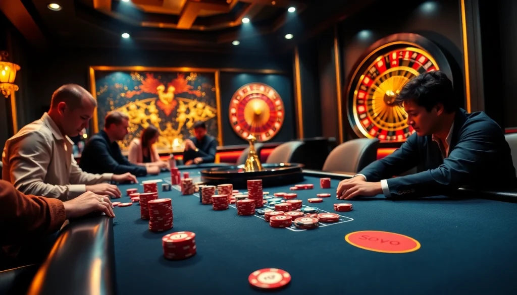 Experience the thrill of fun79 at a vibrant casino table with live poker action and roulette excitement.