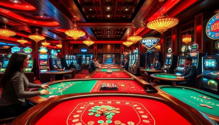 Experience thrilling gaming at Rikvip's luxurious online casino, featuring vibrant tables and excited players.