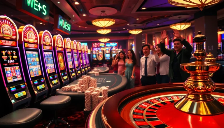 Experience the thrill of slot gacor hari ini at a luxurious casino with vibrant slot machines and excited players.