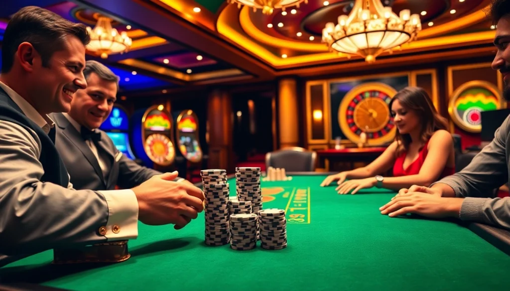 Experience the thrill of winning at 98win's luxurious casino, featuring intense poker gameplay and vibrant atmosphere.