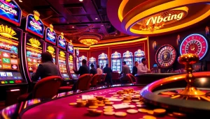 Gamblers enjoying colorful slot machines highlighting slot gacor hari ini in a lively casino atmosphere.