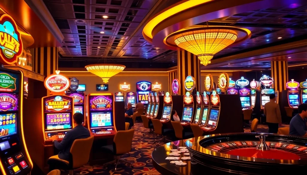 Experience the excitement of slot gacor hari ini in this vibrant casino scene with players and slot machines.