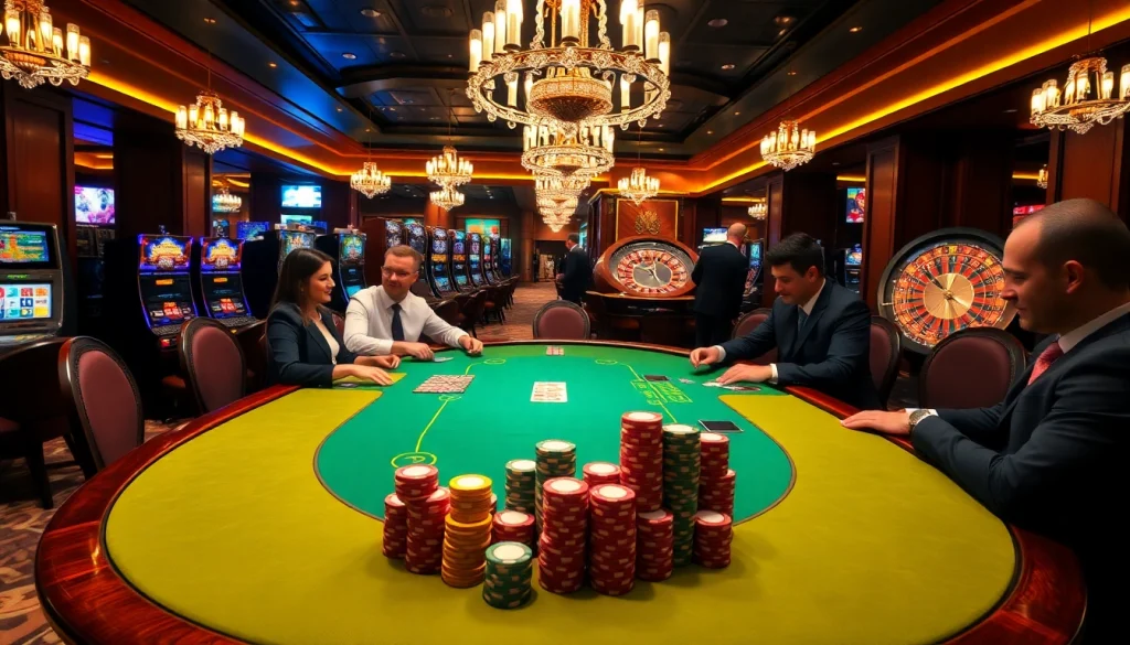 KJC offers an exciting poker experience at a luxurious casino setting filled with vibrant colors and elegance.