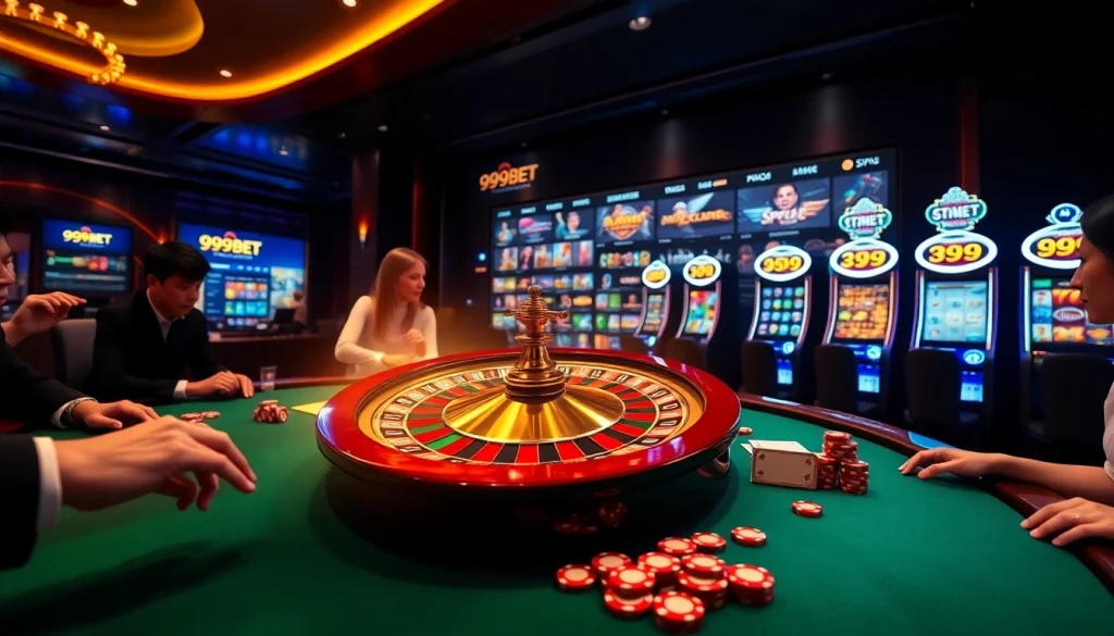 Experience thrilling gaming action with 999BET's vibrant casino atmosphere, featuring roulette and poker.