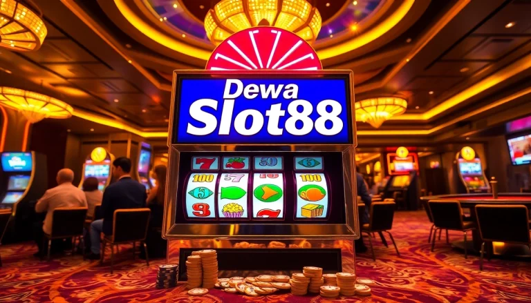 Play the exciting dewa slot88 with vibrant lights and luxury casino elements.