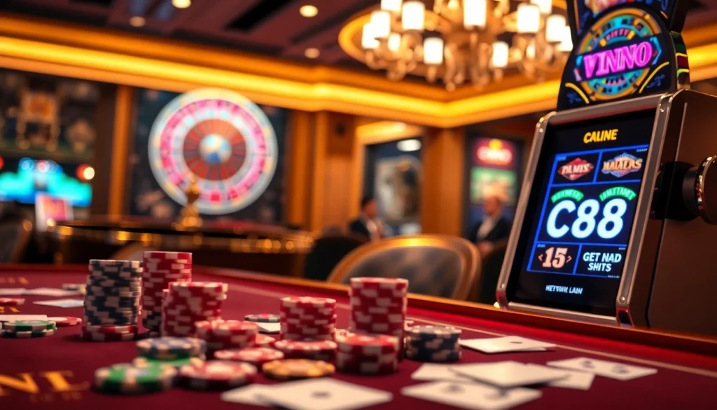 Experience C168 gaming at a luxurious casino table with vibrant poker chips and a roulette wheel.