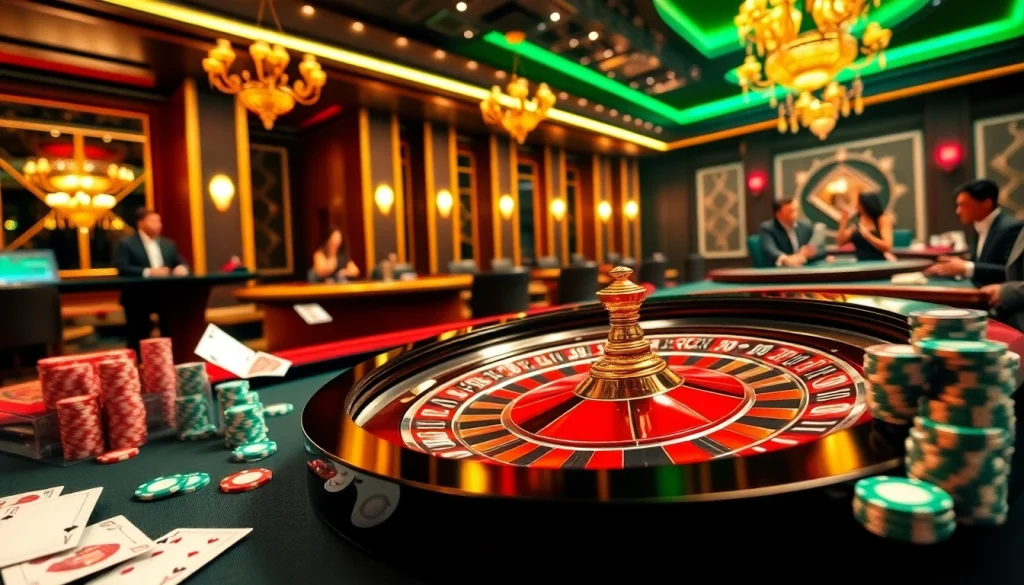 Experience the thrill of the xin88 casino with vibrant roulette tables and engaging players.