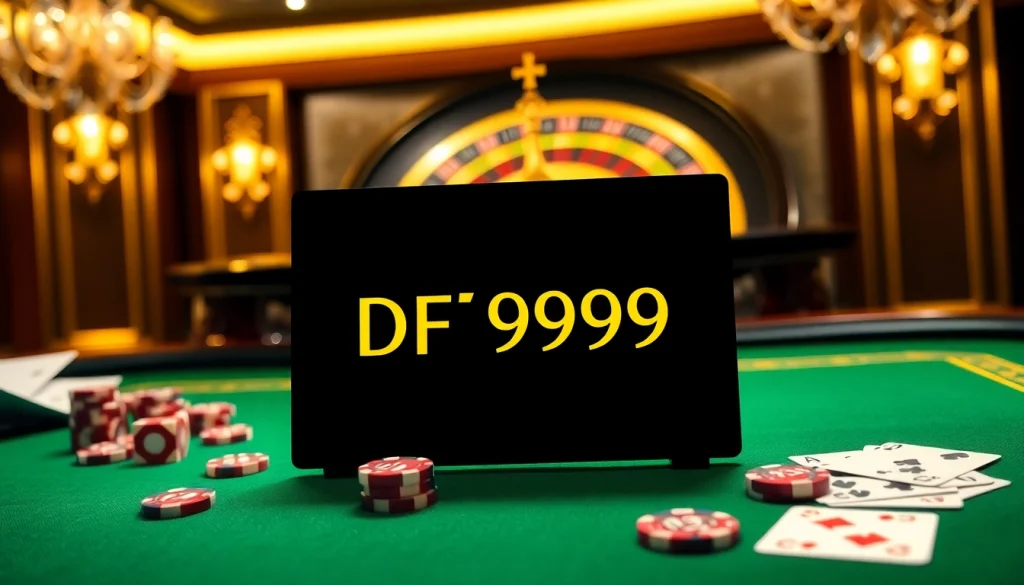 Experience high-stakes fun at DF999 with poker chips, cards, and roulette wheels.