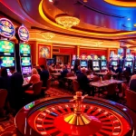 Players enjoy the excitement of bro138 slot machines in a vibrant casino atmosphere.
