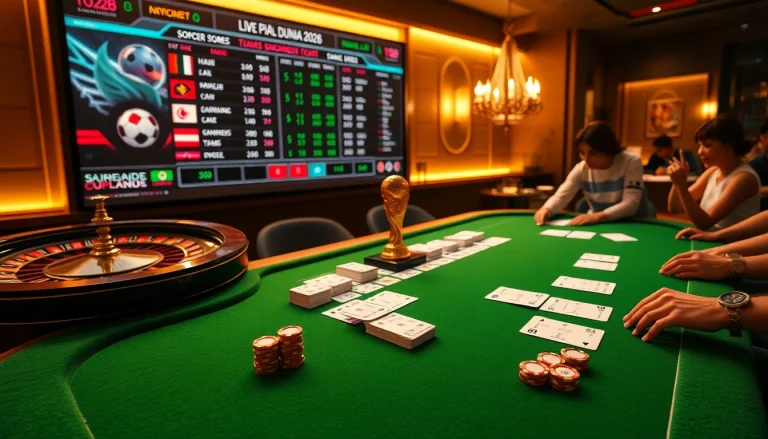 Situs Judi Bola Piala Dunia 2026 showcases dynamic soccer betting action at a premium casino setting.