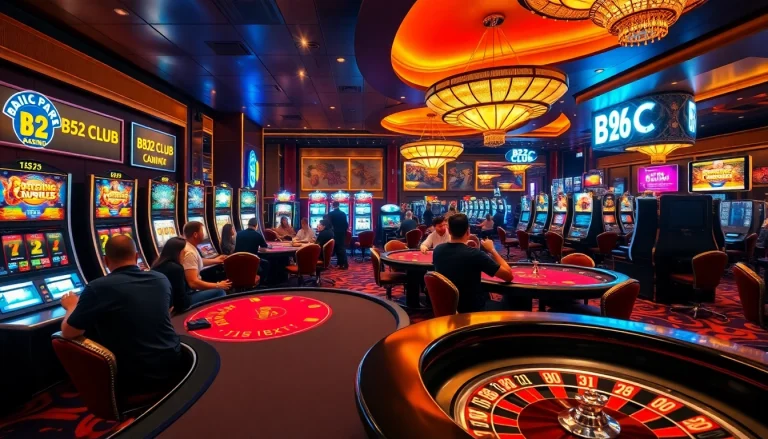 Players enjoying B52 CLUB games at vibrant casino tables with lively ambiance.