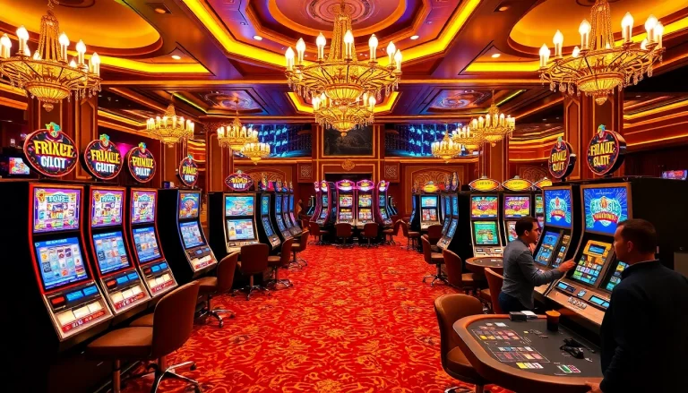 Excited players engaging with the RTP Slot machines in a luxurious casino environment