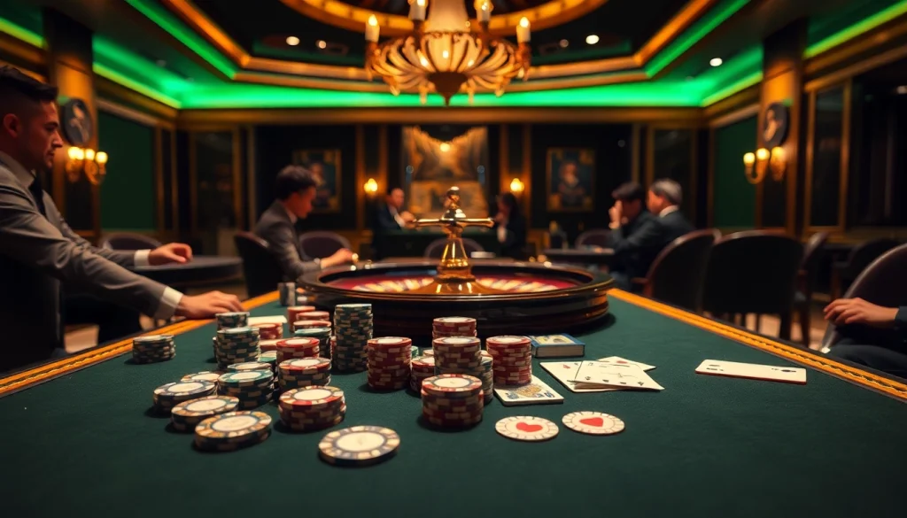 Engage in the thrill of 33WIN at a luxurious casino table with chips, cards, and excitement.