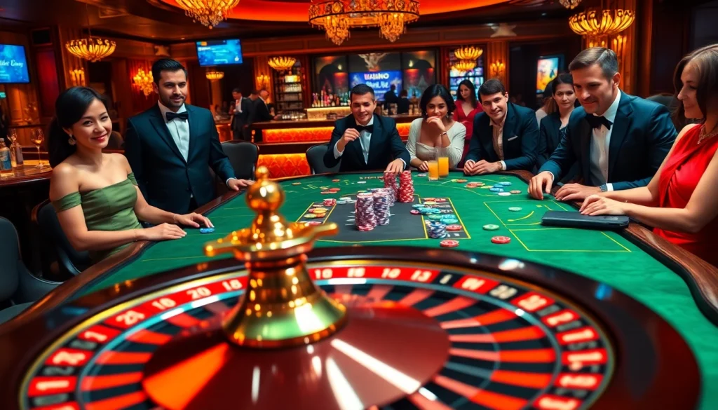 SODO casino experience featuring a luxurious poker game with vibrant chips and a spinning roulette wheel.