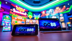 Tải GO88 with user-friendly interface on smartphone and laptop, showcasing digital gaming experience.