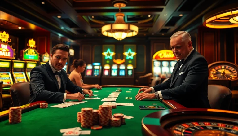 Players at a high-stakes poker game on 68VIP.BIO, showcasing intense strategy and luxury.