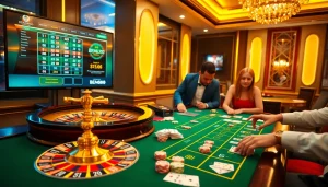 Players engaging with roulette and poker at BEM88.com, showcasing a thrilling casino atmosphere.