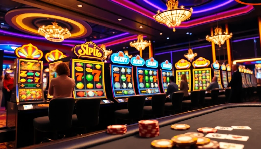 Experience the excitement of slot777 games with vibrant slot machines and colorful poker chips.