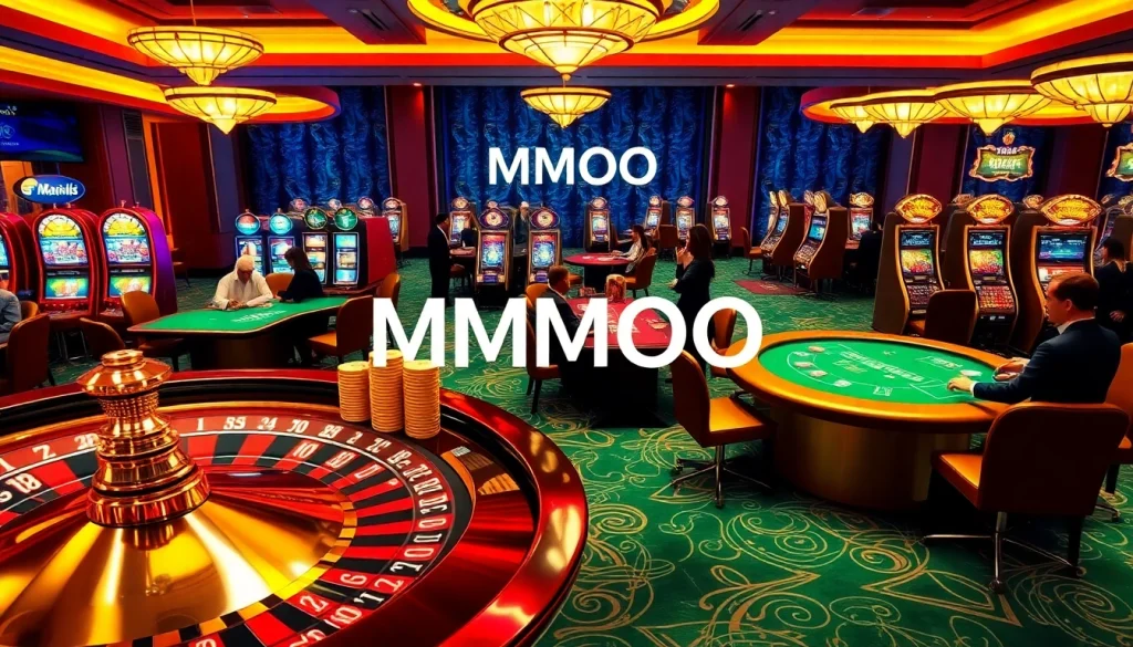 Experience thrilling casino gameplay at MMOO with vibrant roulette and poker tables.