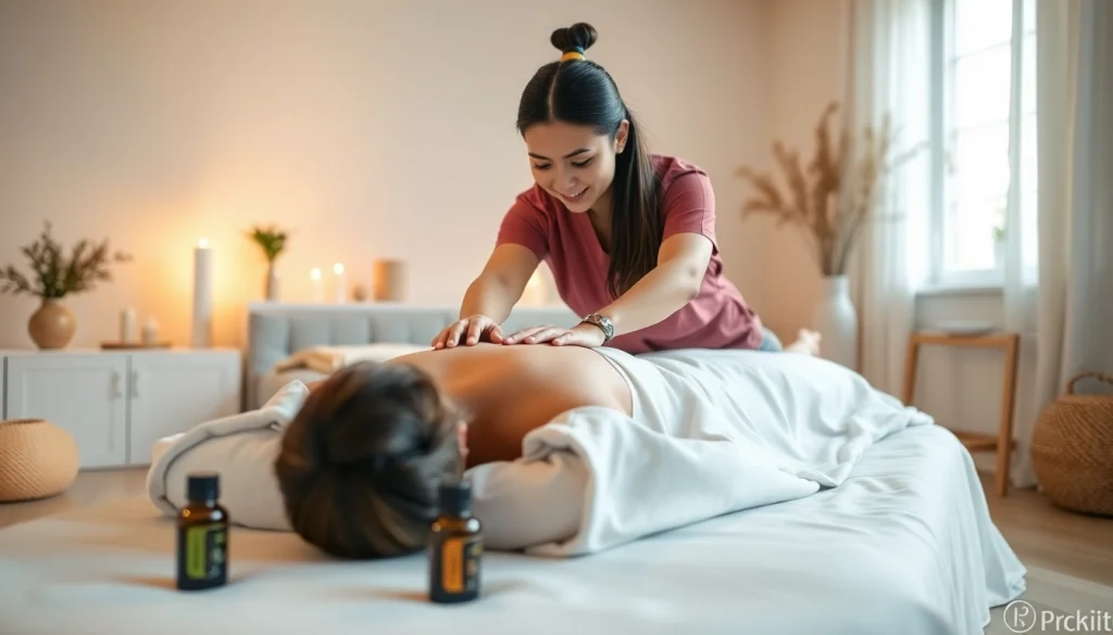 평택출장마사지 service featuring a young female therapist providing a soothing massage in a relaxing home environment.