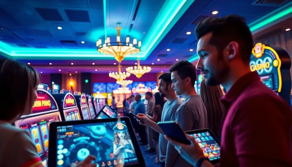 Explore thrilling gaming moments at https://b52clubn.com/ with vibrant visuals of players enjoying online casino experiences.