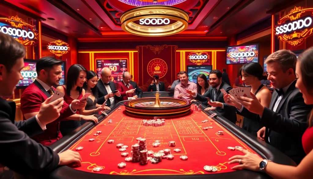 Exciting gambling action at a SODO casino table with vibrant poker chips and a spinning roulette wheel.