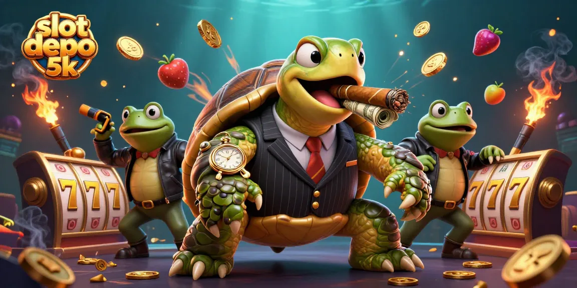 Engage with thrilling slot depo 5k action in this vibrant 3D casino illustration with cartoon characters.
